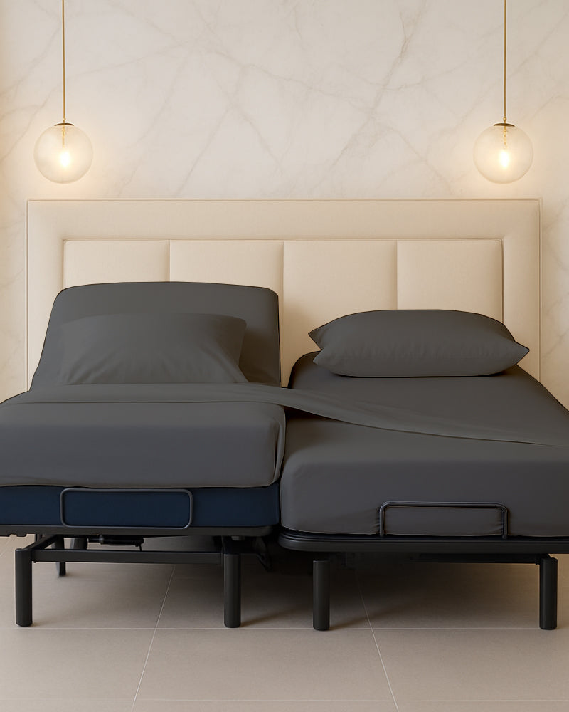 Snowy Giza Split Bed 5 Piece Sheet Set - Dark Gray