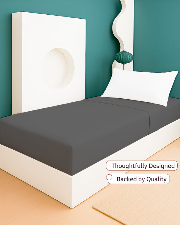 SoftHaven 1 Piece Cotton Cot Fitted Bed Sheet - Dark Gray