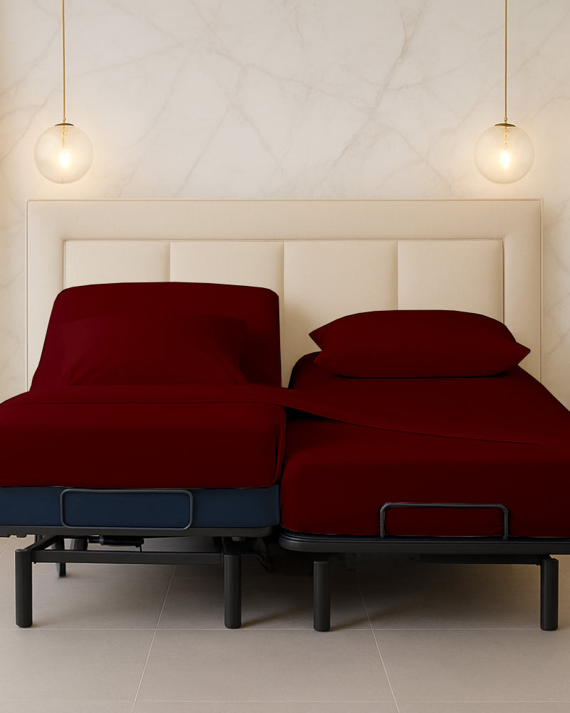 Snowy Giza Split Bed 5 Piece Sheet Set - Burgundy