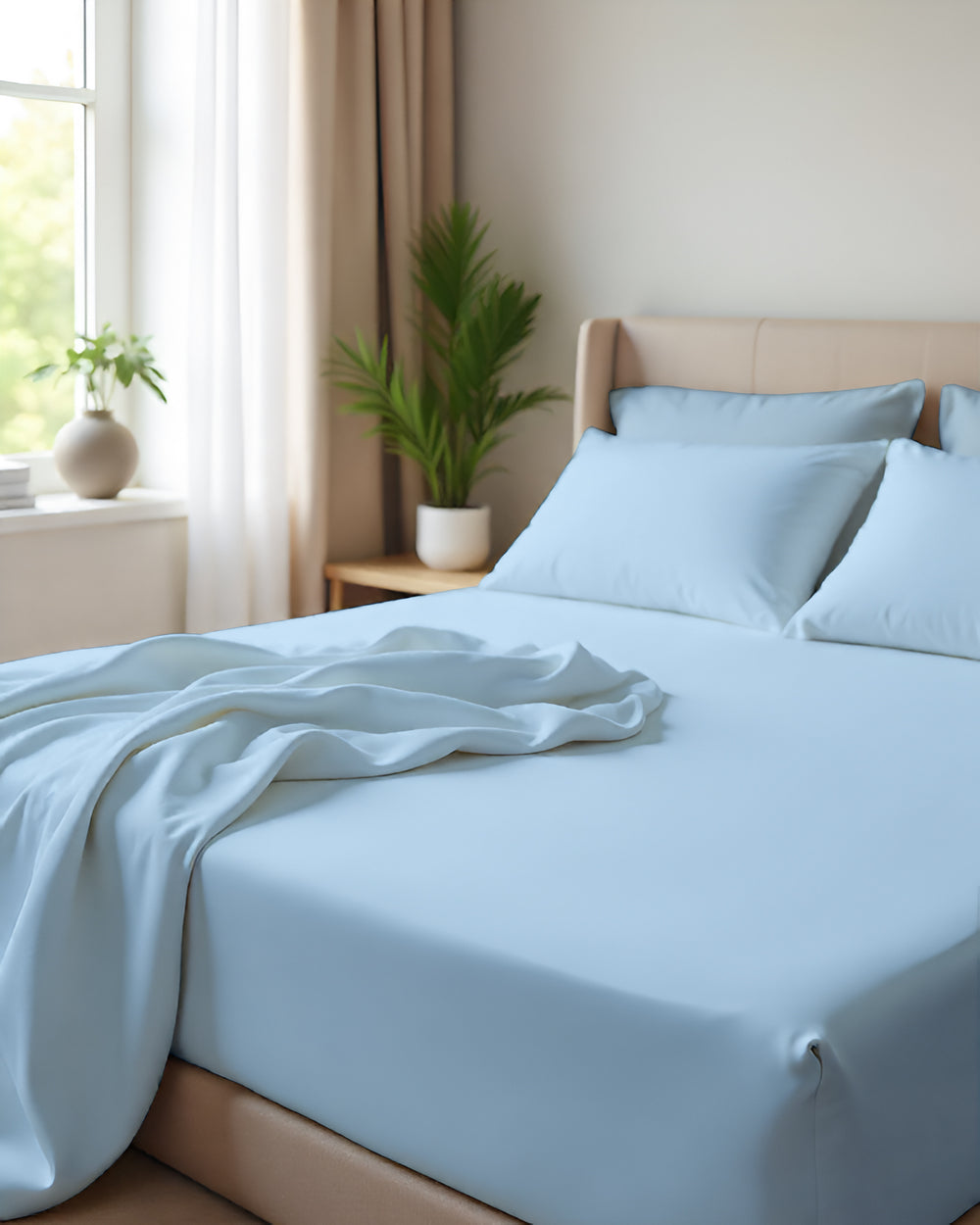 Giza Grace – Classic 1 Piece Fitted Sheet- Light Blue