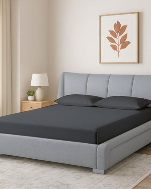 Oceanbreeze Premium Cotton 4 Piece Sheets Set for Waterbeds - Dark Gray