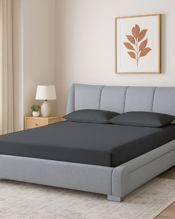 Oceanbreeze Premium Cotton 4 Piece Sheets Set for Waterbeds - Dark Gray