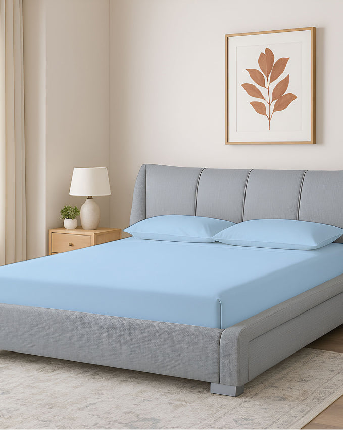 Oceanbreeze Premium Cotton 4 Piece Sheets Set for Waterbeds - Light Blue