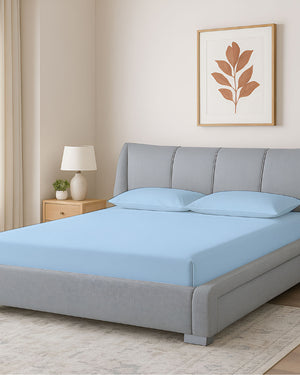Oceanbreeze Premium Cotton 4 Piece Sheets Set for Waterbeds - Light Blue