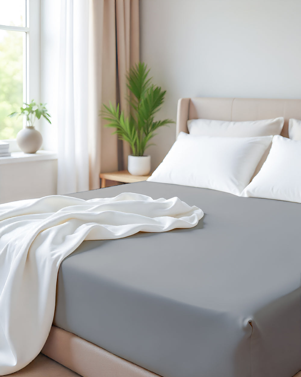 Giza Grace – Classic 1 Piece Fitted Sheet- Light Gray