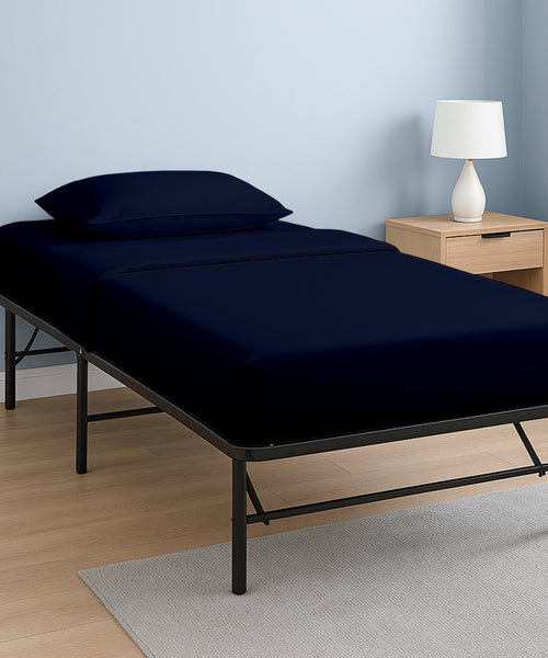 CloudLuxe – Sateen Finish Egyptian Cotton 4 Piece Cot Bedding Set - Navy Blue