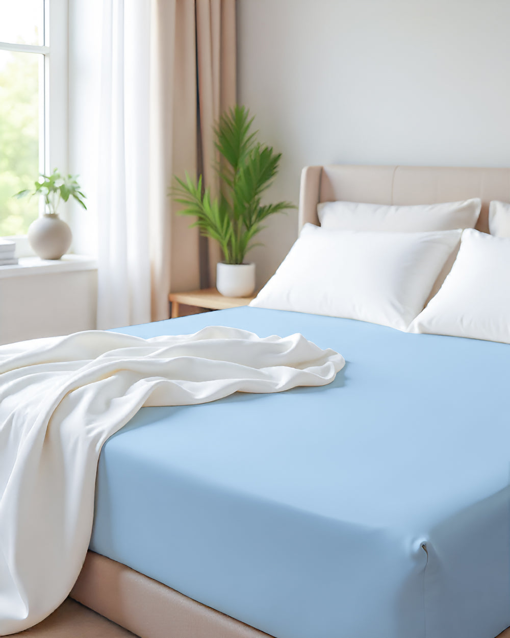 Giza Grace – Classic 1 Piece Fitted Sheet- Light Blue