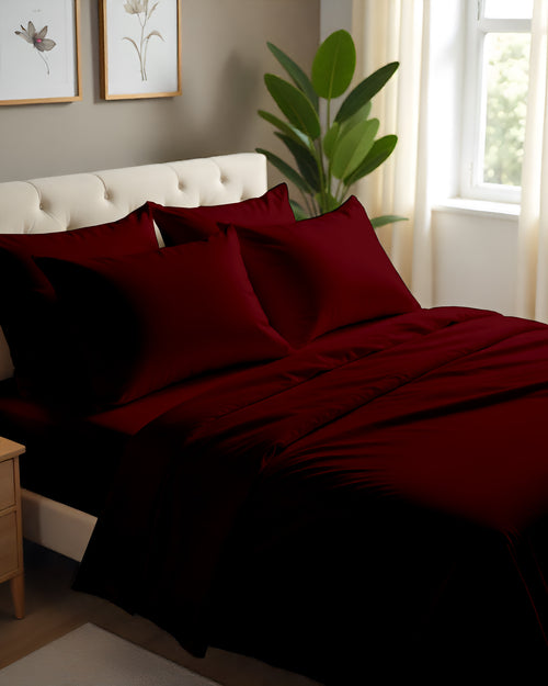 Imperial Touch Exquisite 6 Piece Cotton Sheet Set- Burgundy