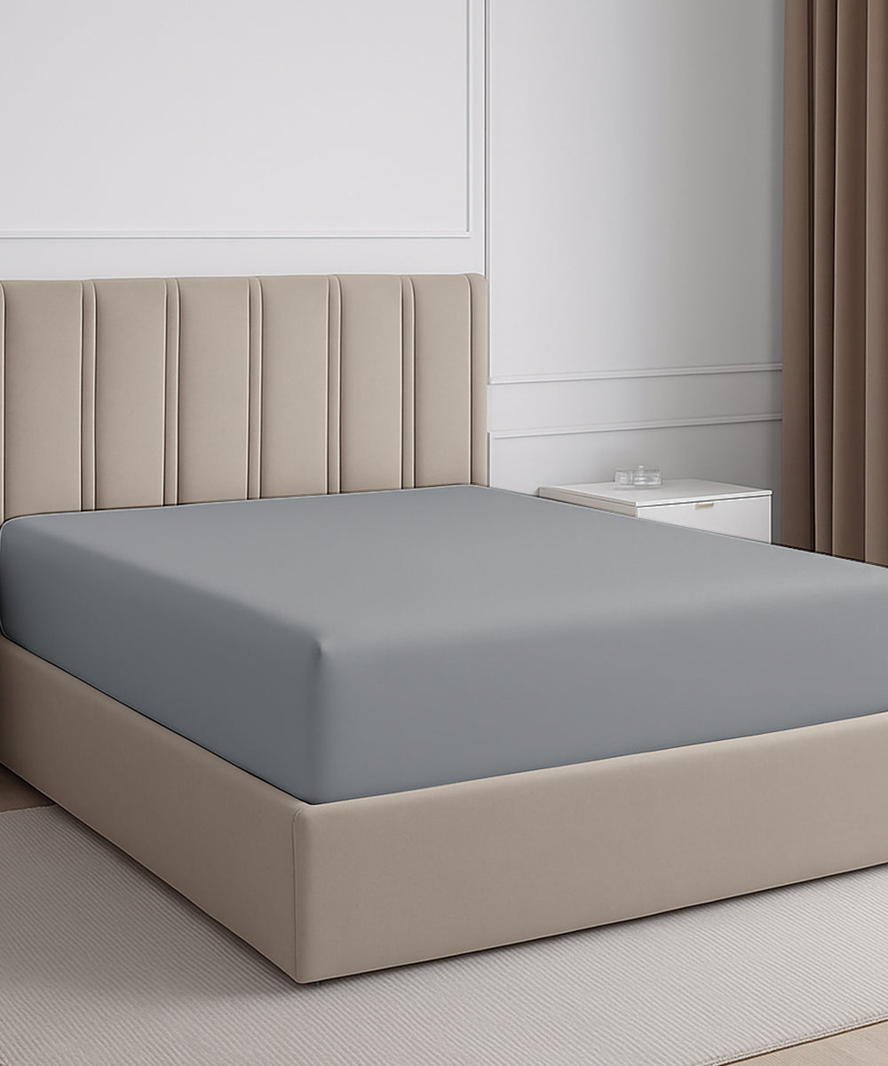 Seven Star 1 Piece Cotton Fitted Sheet- Light Gray