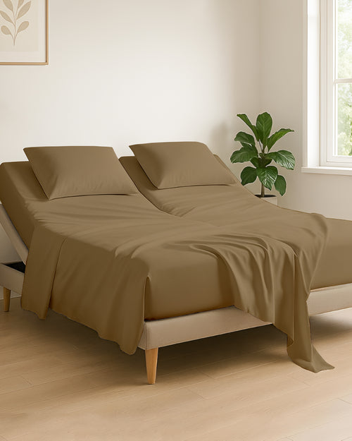 Serenity Split –  Premium Cotton 4 Piece Split Head Sheet Set- Taupe
