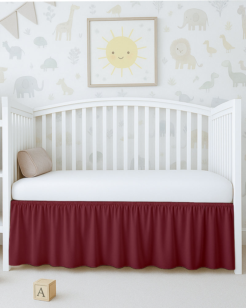 Microfiber Ruffled Crib Bed Skirt with Split Corners- Burgundy-baby bedding-Shreem Linen-Slumber Sphere