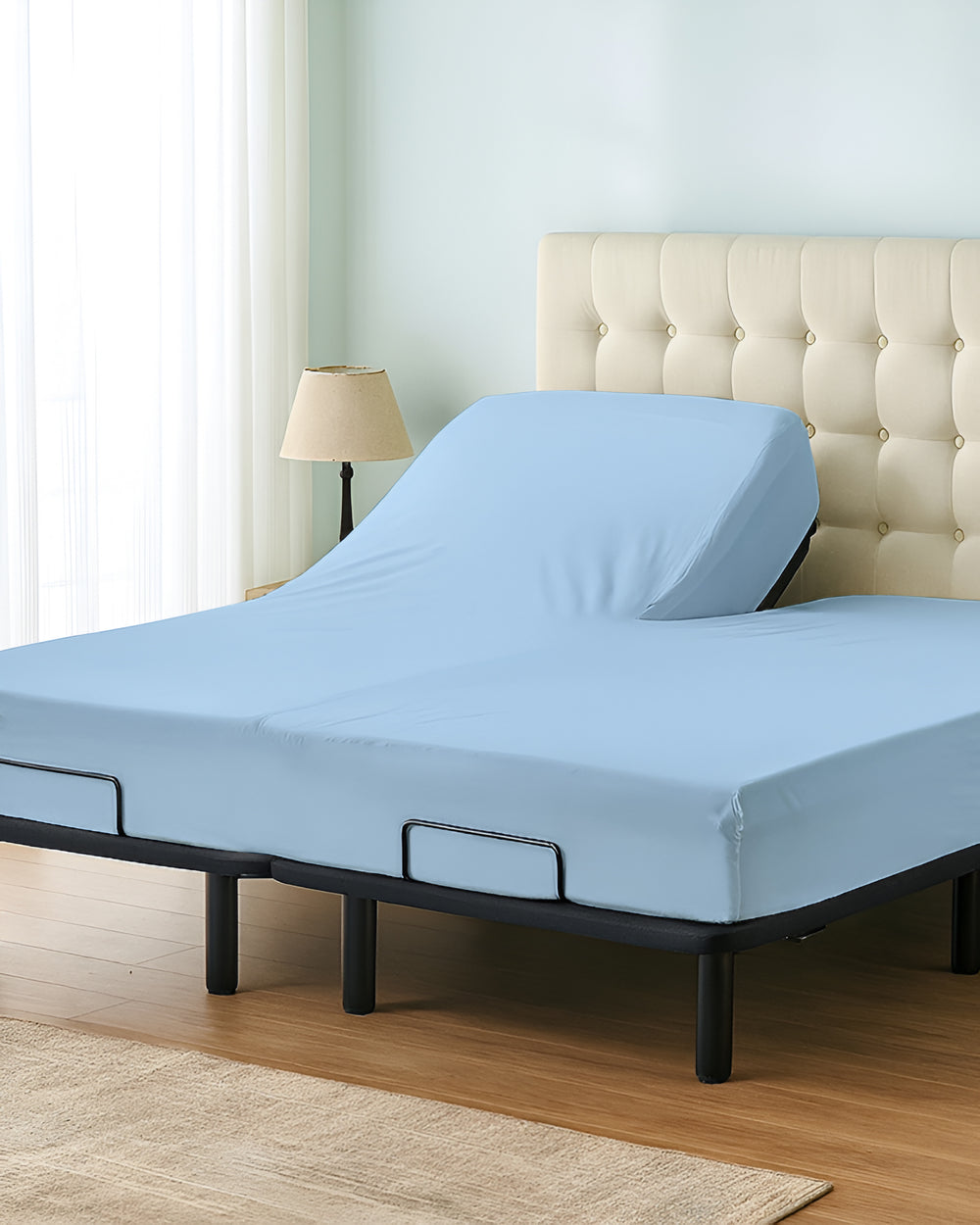 Premium 1 Piece Fitted Sheet with Top Split for Adjustable Beds - Light Blue