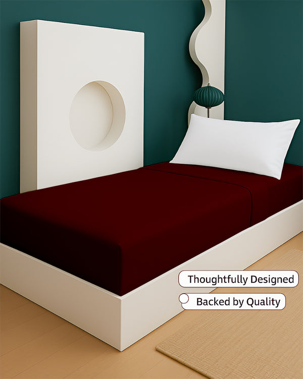 SoftHaven 1 Piece Cotton Cot Fitted Bed Sheet - Burgundy