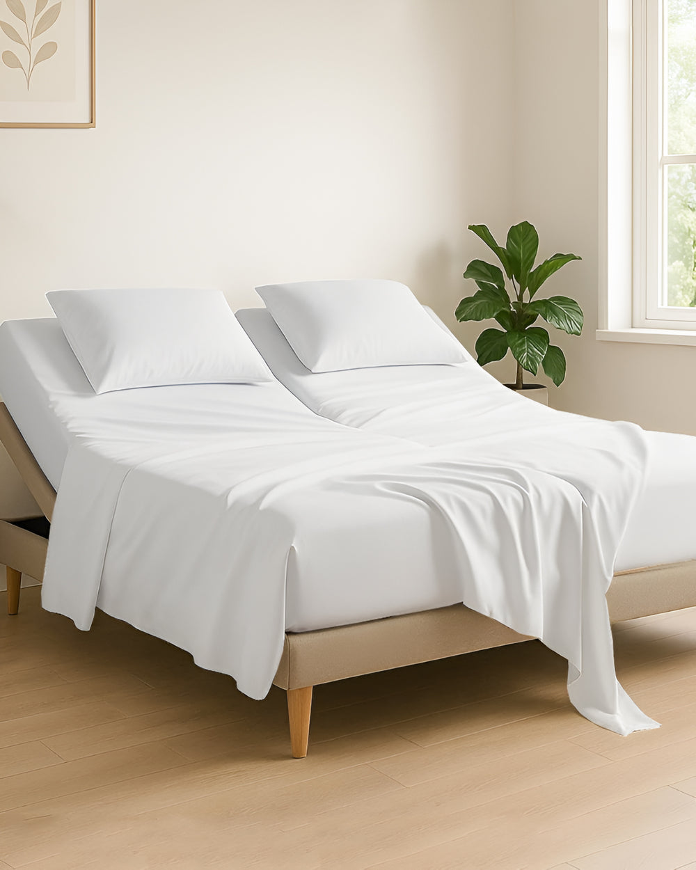 Serenity Split –  Premium Cotton 4 Piece Split Head Sheet Set- White