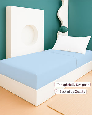 SoftHaven 1 Piece Cotton Cot Fitted Bed Sheet - Light Blue