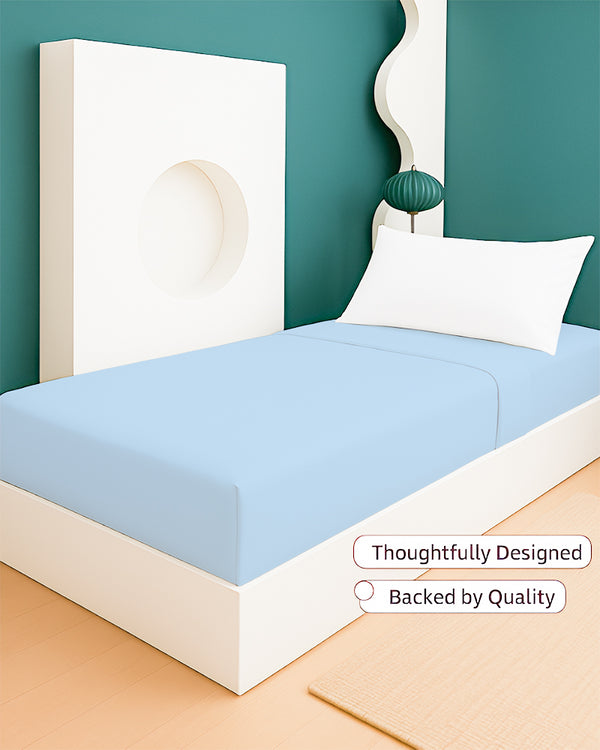 SoftHaven 1 Piece Cotton Cot Fitted Bed Sheet - Light Blue