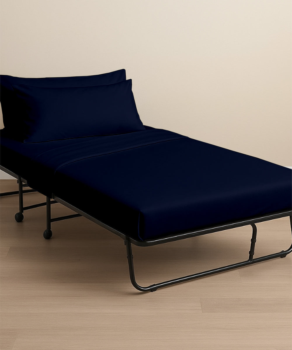 LuxeLayer Giza Cotton 4 Piece Cot Sheet Set - Navy Blue