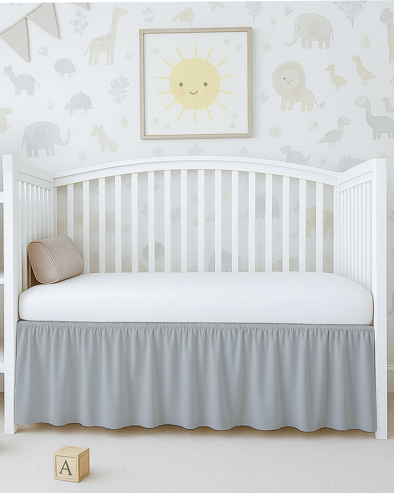 Microfiber Ruffled Crib Bed Skirt with Split Corners- Light Gray-baby bedding-Shreem Linen-Slumber Sphere