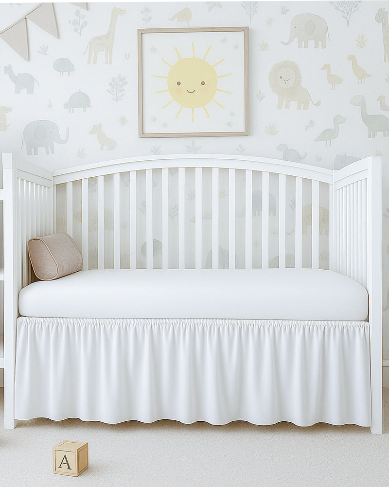 Microfiber Ruffled Crib Bed Skirt with Split Corners- White-baby bedding-Shreem Linen-Slumber Sphere