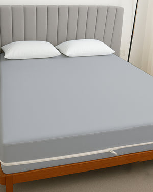 PureGuard ZipFit –  1 Piece Zipper Closure Fitted Sheet - Light Gray