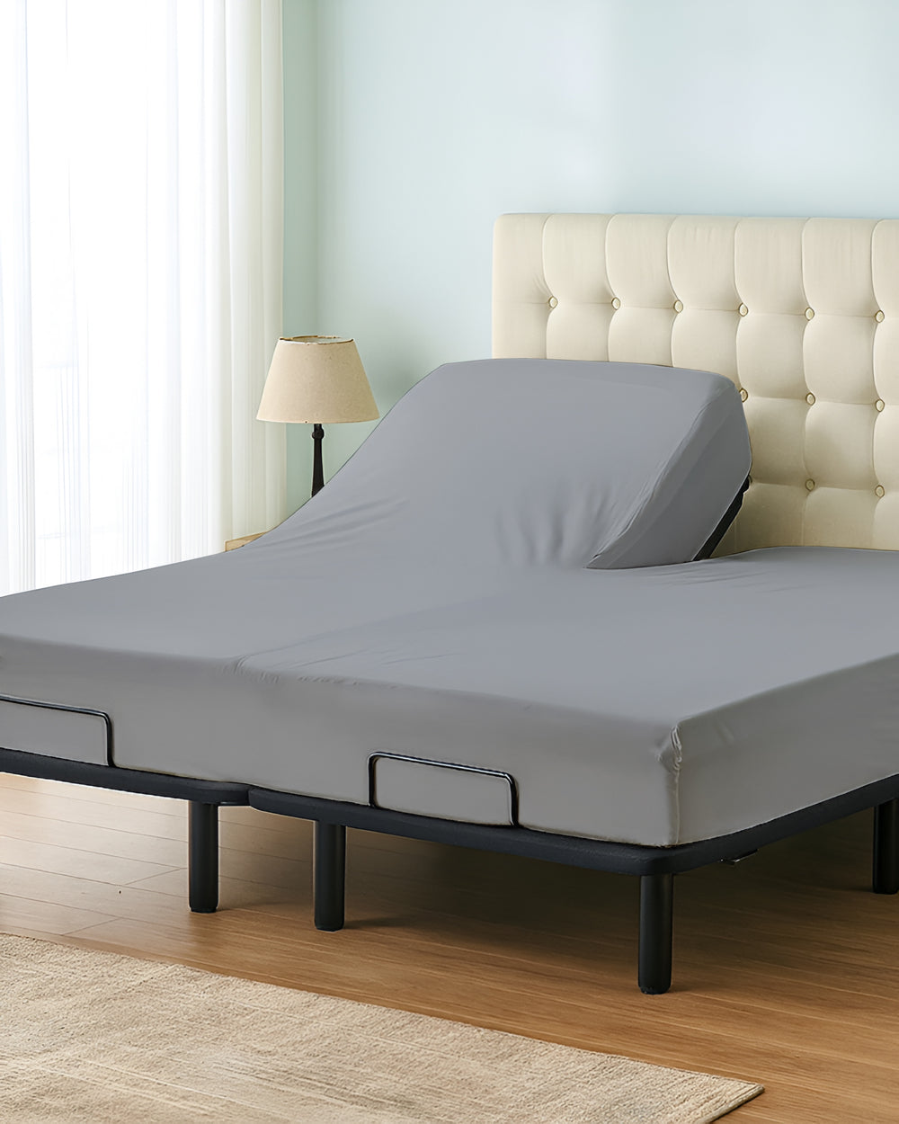 Premium 1 Piece Fitted Sheet with Top Split for Adjustable Beds - Light Gray