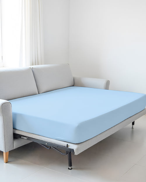 SmartSleep 1 Piece Deep Pocket Cotton Fitted Sheet for Convertible Sofa Beds - Light Blue