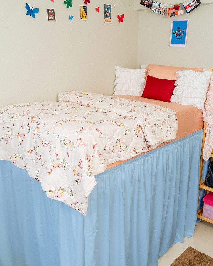 Flowyfrills– Microfiber Gathered Bed Skirt for Dorms - Light Blue-Bed Skirts-Shreem Linen-Slumber Sphere