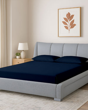 Oceanbreeze Premium Cotton 4 Piece Sheets Set for Waterbeds - Navy Blue