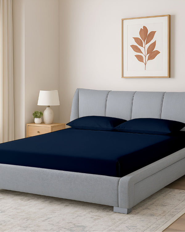 Oceanbreeze Premium Cotton 4 Piece Sheets Set for Waterbeds - Navy Blue