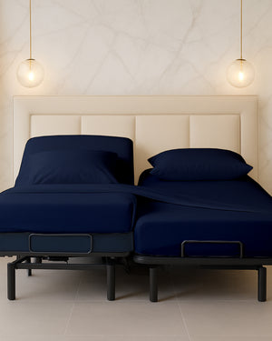 Snowy Giza Split Bed 5 Piece Sheet Set - Navy Blue