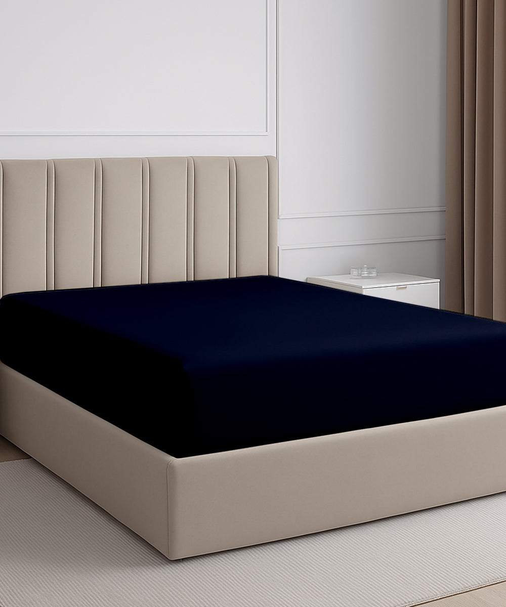 Seven Star 1 Piece Cotton Fitted Sheet- Navy Blue