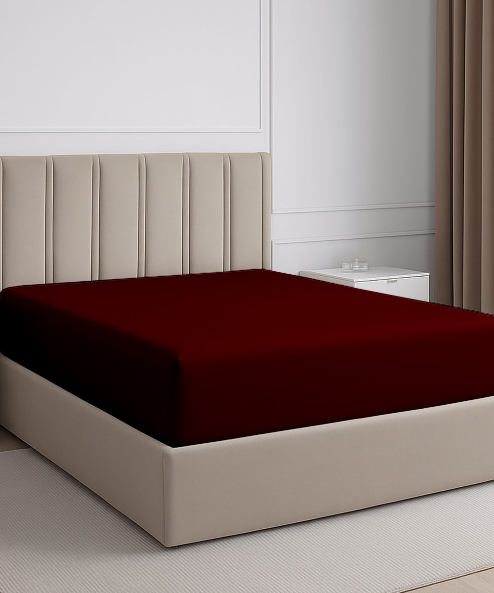 Seven Star 1 Piece Cotton Fitted Sheet- Burgundy