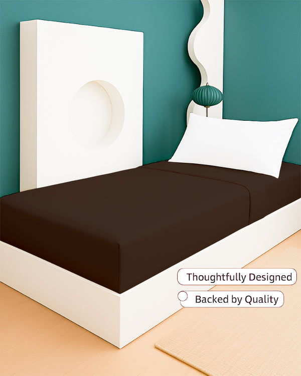 SoftHaven 1 Piece Cotton Cot Fitted Bed Sheet - Chocolate