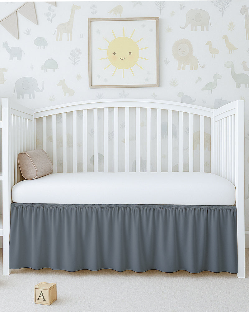 Microfiber Ruffled Crib Bed Skirt with Split Corners- Dark Gray-baby bedding-Shreem Linen-Slumber Sphere