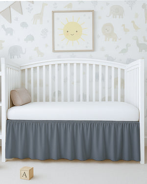 Microfiber Ruffled Crib Bed Skirt with Split Corners- Dark Gray-baby bedding-Shreem Linen-Slumber Sphere