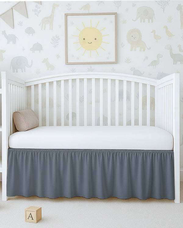 Microfiber Ruffled Crib Bed Skirt with Split Corners- Dark Gray-baby bedding-Shreem Linen-Slumber Sphere