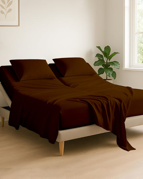 Serenity Split –  Premium Cotton 4 Piece Split Head Sheet Set- Chocolate