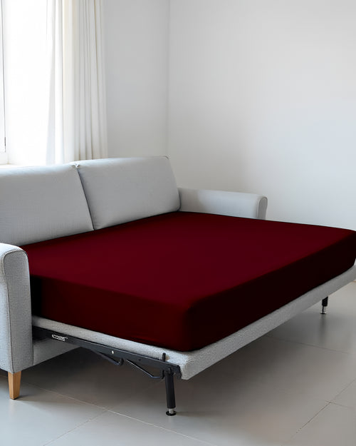 SmartSleep 1 Piece Deep Pocket Cotton Fitted Sheet for Convertible Sofa Beds - Burgundy