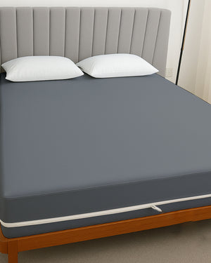 PureGuard ZipFit –  1 Piece Zipper Closure Fitted Sheet - Dark Gray