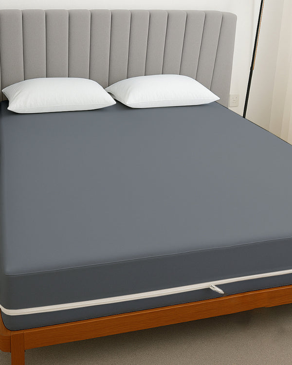PureGuard ZipFit –  1 Piece Zipper Closure Fitted Sheet - Dark Gray