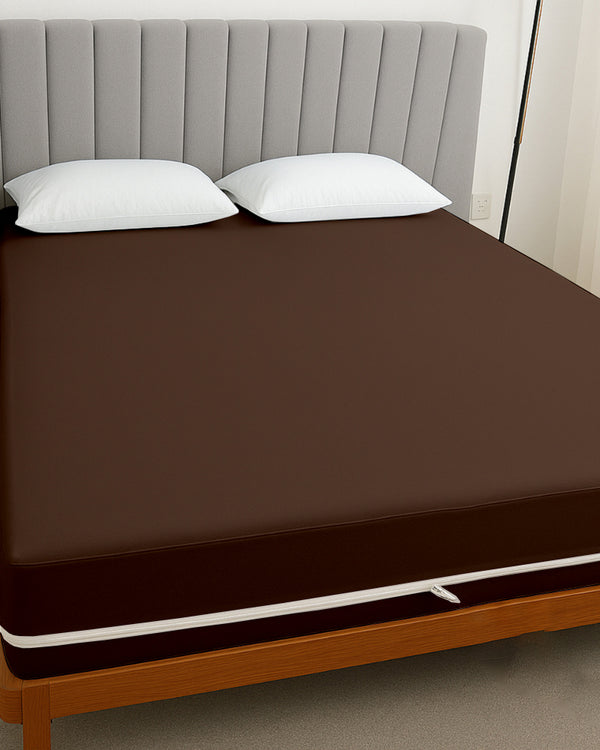 PureGuard ZipFit –  1 Piece Zipper Closure Fitted Sheet - Chocolate