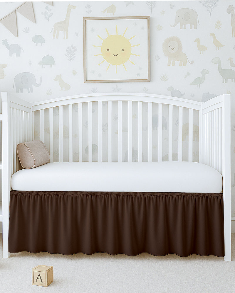 Microfiber Ruffled Crib Bed Skirt with Split Corners- Chocolate-baby bedding-Shreem Linen-Slumber Sphere