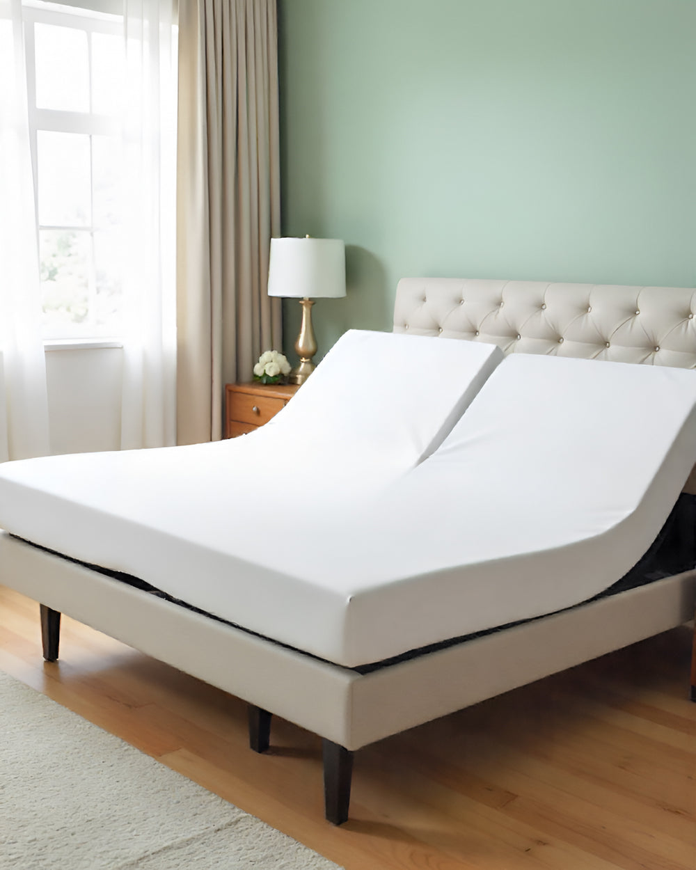 PureEase 1 Piece Top Split Microfiber Fitted Sheet- White