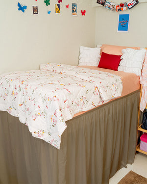 Flowyfrills– Microfiber Gathered Bed Skirt for Dorms - Taupe-Bed Skirts-Shreem Linen-Slumber Sphere