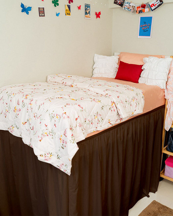 Flowyfrills– Microfiber Gathered Bed Skirt for Dorms - Chocolate Brown-Bed Skirts-Shreem Linen-Slumber Sphere