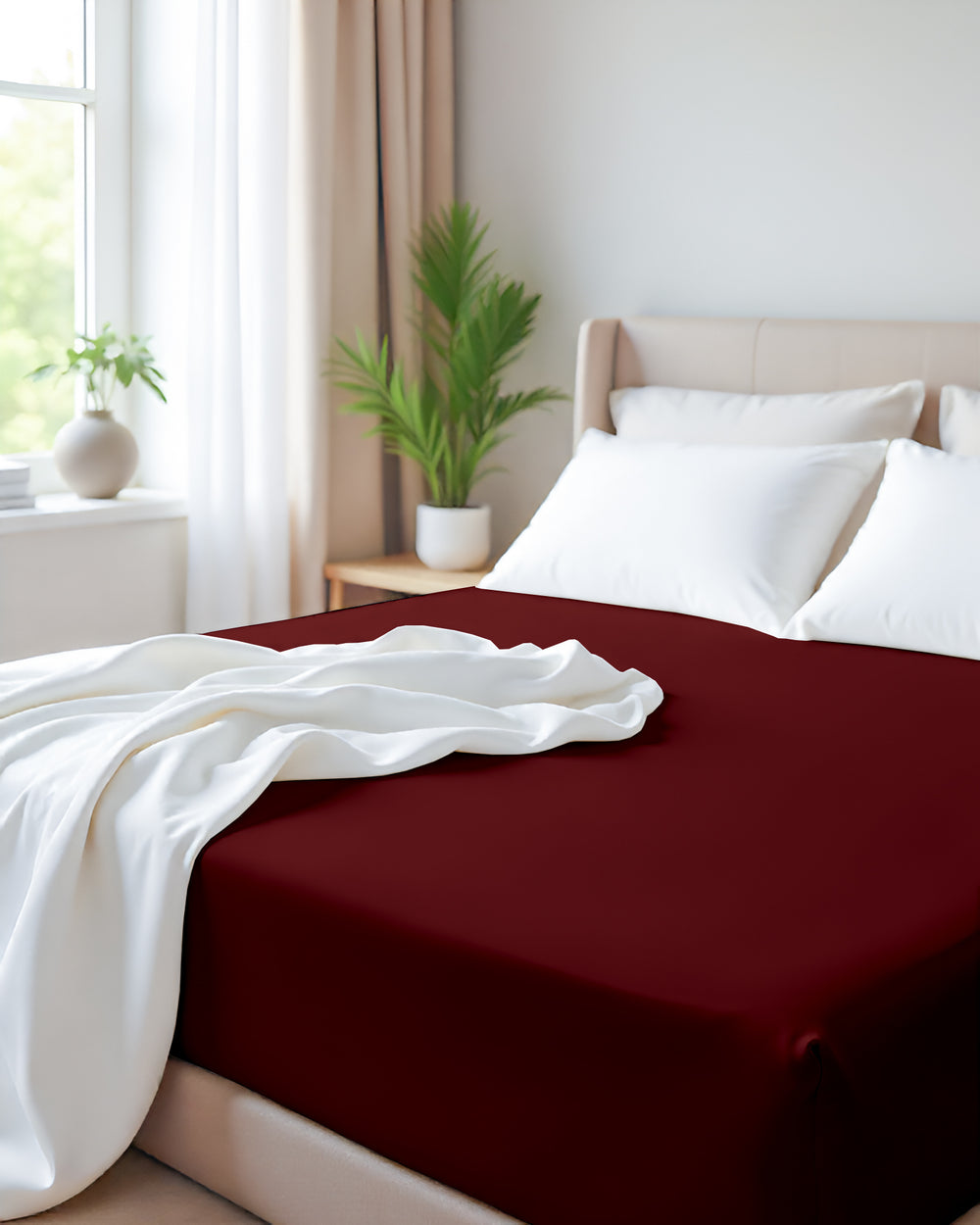 Giza Grace – Classic 1 Piece Fitted Sheet- Burgundy