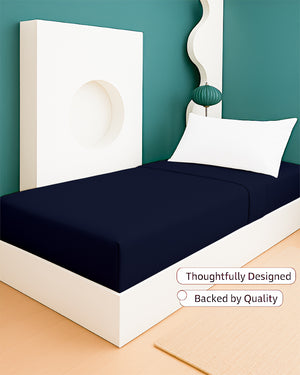 SoftHaven 1 Piece Cotton Cot Fitted Bed Sheet - Navy Blue