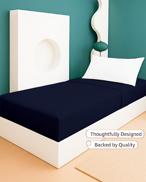 SoftHaven 1 Piece Cotton Cot Fitted Bed Sheet - Navy Blue
