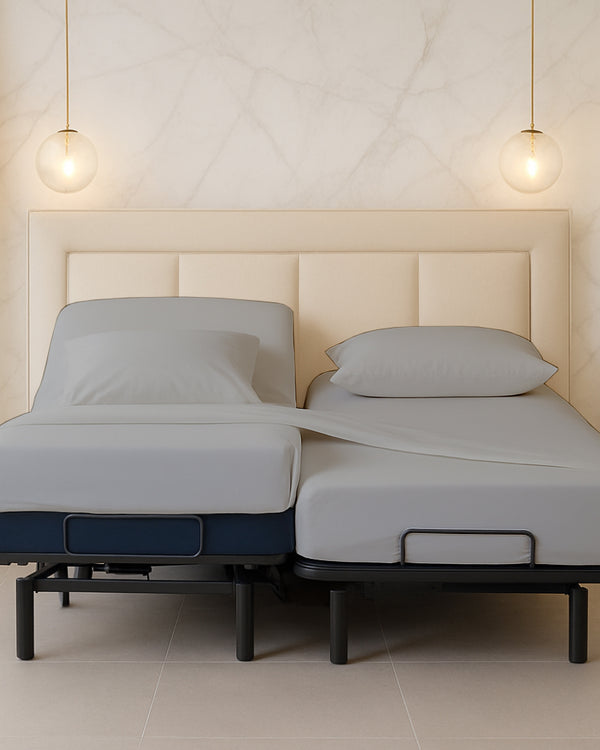 Snowy Giza Split Bed 5 Piece Sheet Set - Light Gray