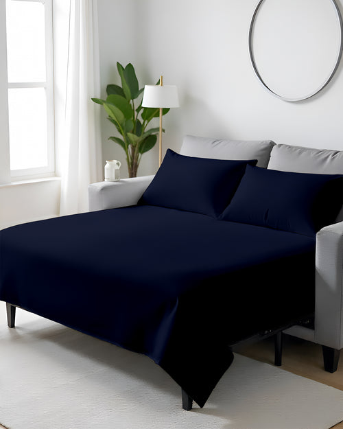 FlexFit Comfort Cotton 4-Piece Sleeper Sofa Sheet Set - Navy Blue